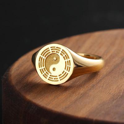 Tai Chi Bagua Open Ring: Trendy Rose Gold Ancient-Style Taoist Jewelry with Dharma Pattern
