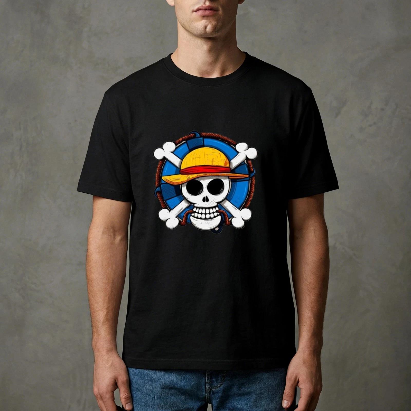 One Piece Skull Cotton T-Shirt Anime Monkey D Luffy 90s Anime Printed Tee M