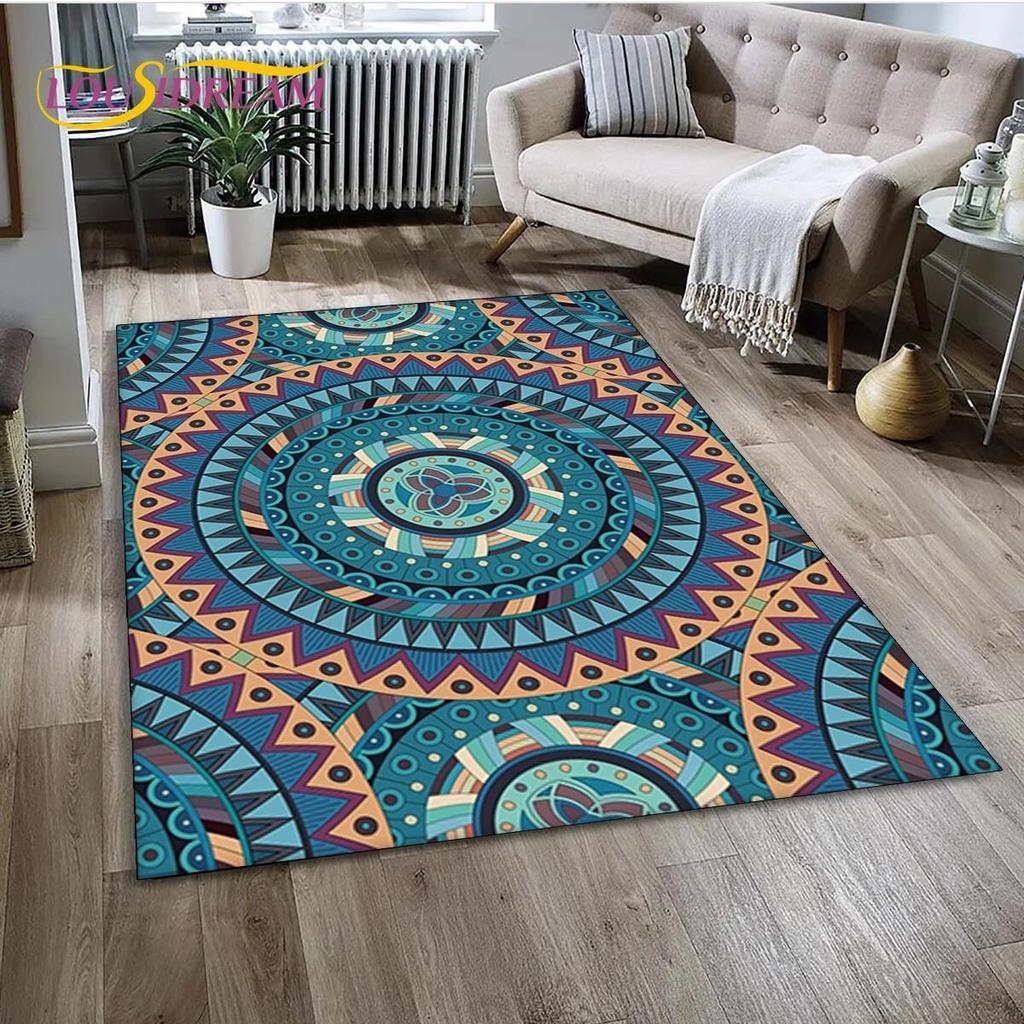Mandala Yoga Blume Böhmen Meditation Natur Teppich für Wohnzimmer Schlafzimmer Dekoration, Rutschfeste Dekoration für Sofa Fußmatte Geschenk