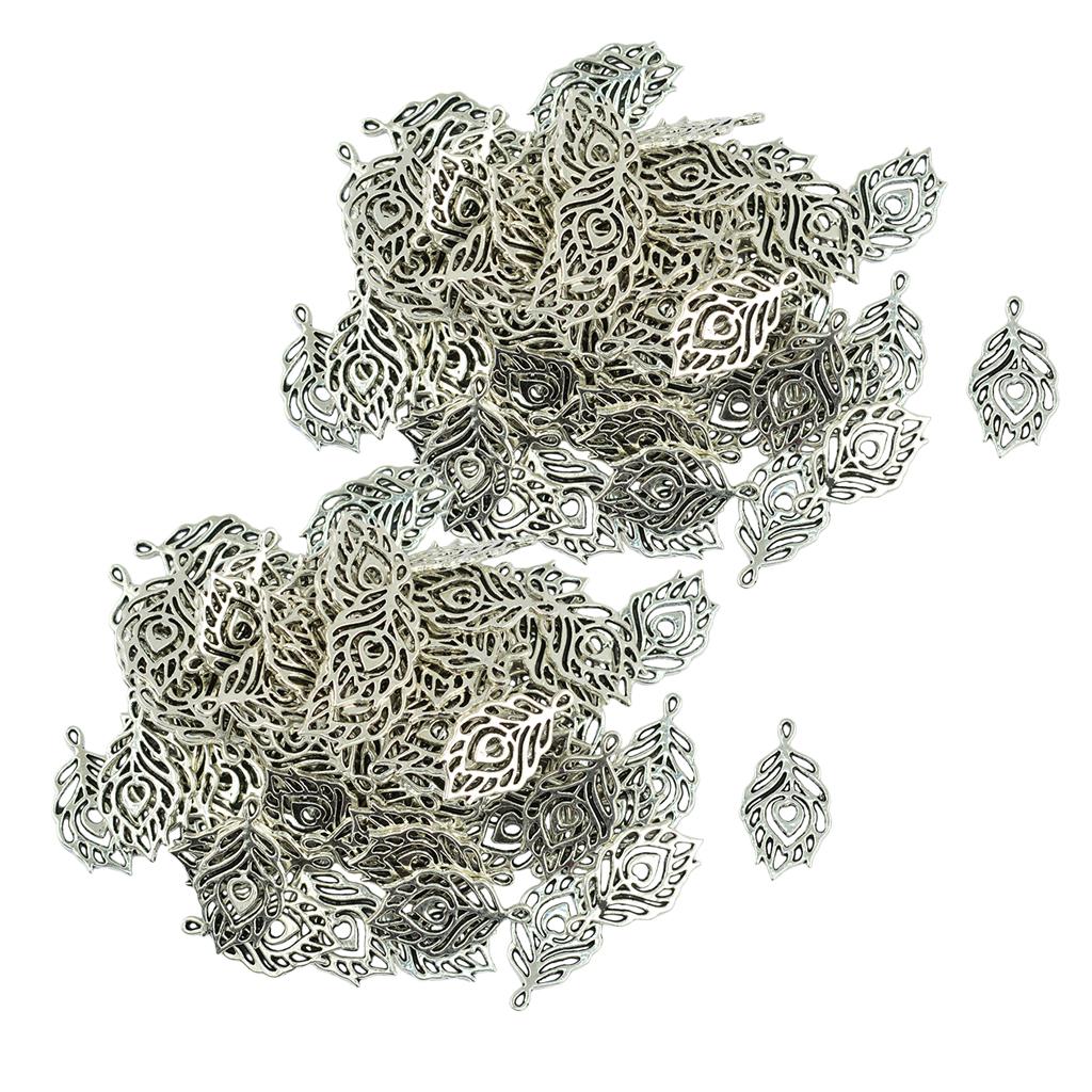 100pcs silver color feather Charms for Necklace Jewelry Making Accessories