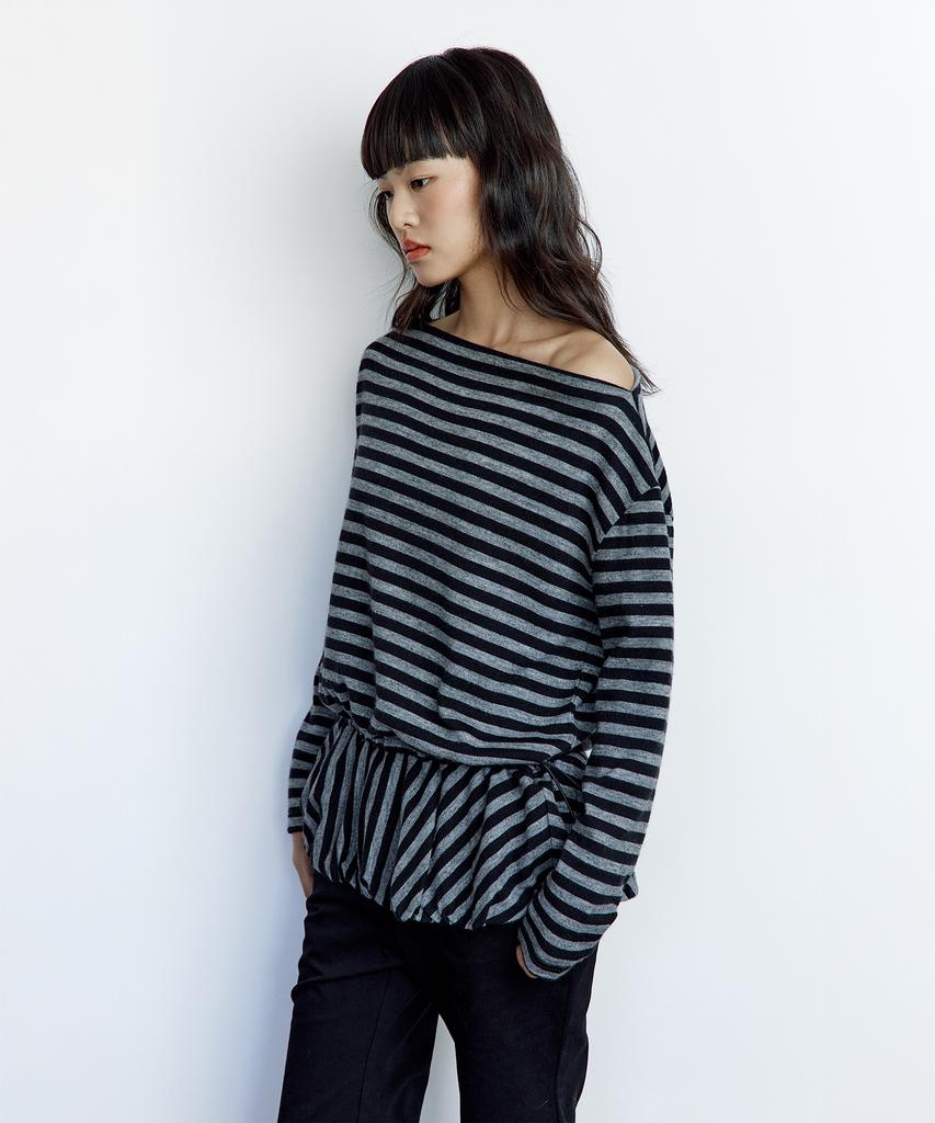 ROUGHNECK Striped Off-Shoulder Knit