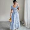 Women’s Elegant Floral Print Off Shoulder Maxi Dress with Puff Sleeves and Fitted Waist for Casual or Formal Wear