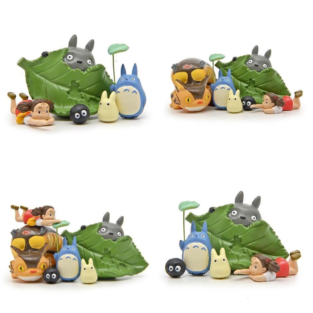My Neighbor Totoro Cartoon Resin Figurine With Green Leaf And Blue Cat Bus For Home Decor Gift