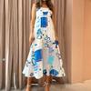 2026 Womens Elegant A-Line Long Dress With Floral Print High-Waisted Sleeveless Fit-and-Flare Maxi Office Casual