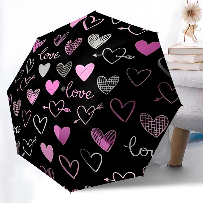 

1pc Love Hearts Automatic Umbrella | Portable Foldable 8-Rib Manual Open, Cute Birthday & Holiday Gift for Outdoor yy260107094