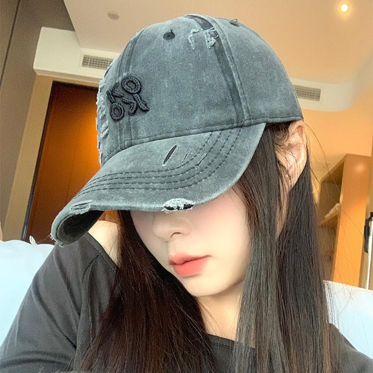 American retro washed old ripped baseball cap women's spring and summer versatile big head circumference sun protection sunshade cap