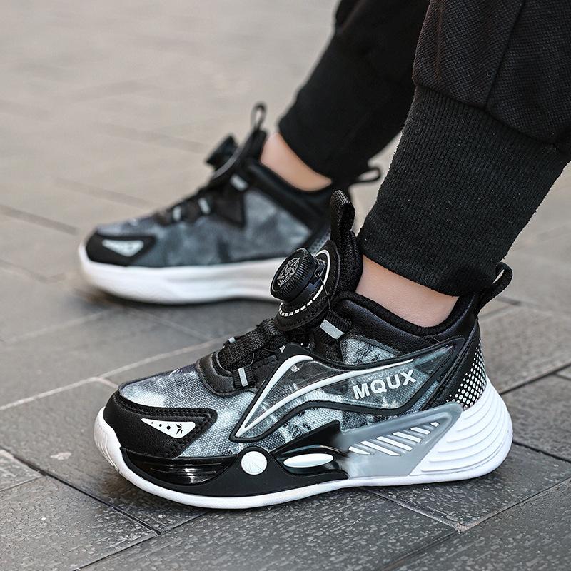 Breathable mesh children's shoes 2025 spring and autumn new boys' sports shoes button shoes non-slip children's basketball shoes