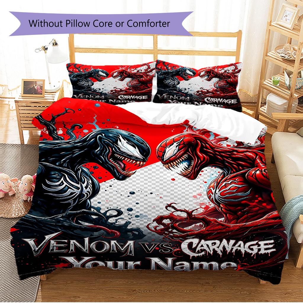 Name Custom Black-Venom Pattern Bedding Set Quilt Cover Pillowcase Home Decor Gift (1 * Duvet Cover + 2 * Pillowcase, Without Core)