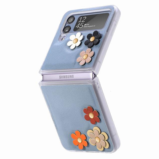 For Samsung Z Flip 4 Folding Leather Flower Case For Samsung Galaxy Z Flip 4 5g Flip4 Zflip4 Shockproof Slim Protective Cover