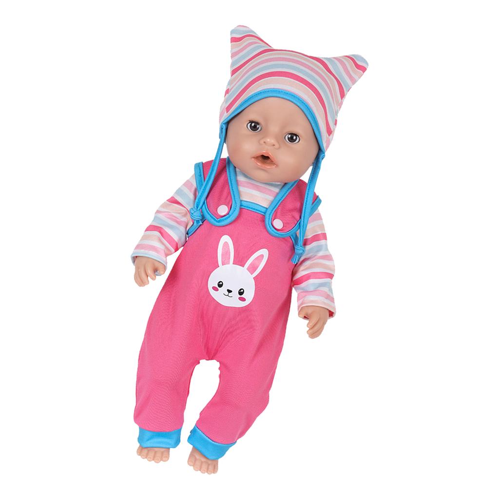 Life Like Doll Jumpsuit with Hat and Shirt Breathable Doll Suspenders Pants for 43cm Doll Easy Dressingup for Toddler