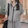 Women's Spring and Fall Striped Casual Sports Suit Loose Zipper Top + Wide Leg Pants Two-piece Set