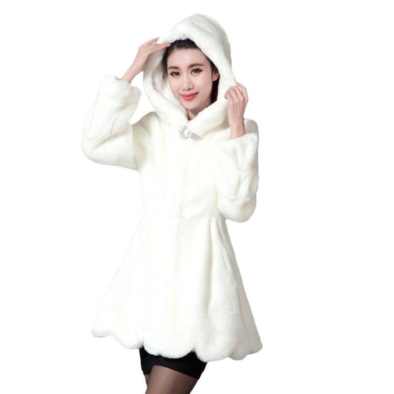 New Women's Imitation Mink Coat Slim Fit and Warm Hooded Imitation Fur Coat Women's Long