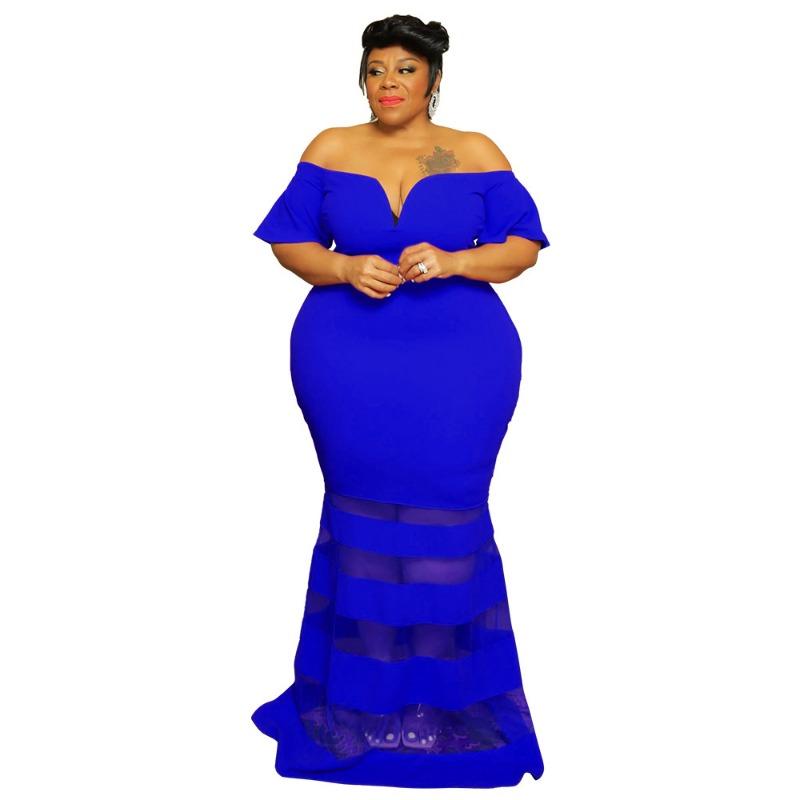 Plus Size Black Off Shoulder Ruffle Mesh Insert Bodycon Maxi Dress