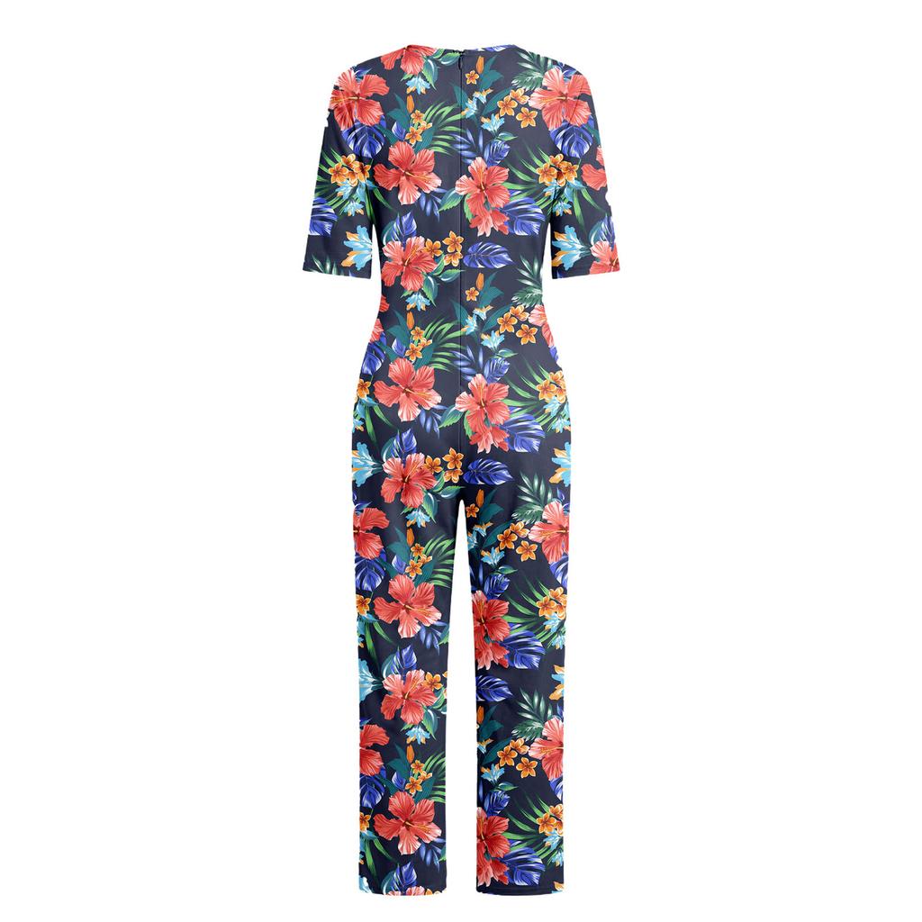 Damen Pflege-Jumpsuit für ältere Menschen mit Blumenprint, Kurzarm, Reißverschluss hinten, Loungewear-Stil, Anti-Strip, Anpassungsfähiger Strampler