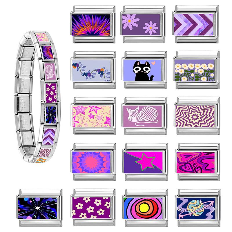 Fashion Purple Red Star Romantic Planet Daisy Cat Bead Fit 9mm Italian Charm Bracelet Stainless Steel Girls' DIY Making Jewelry
