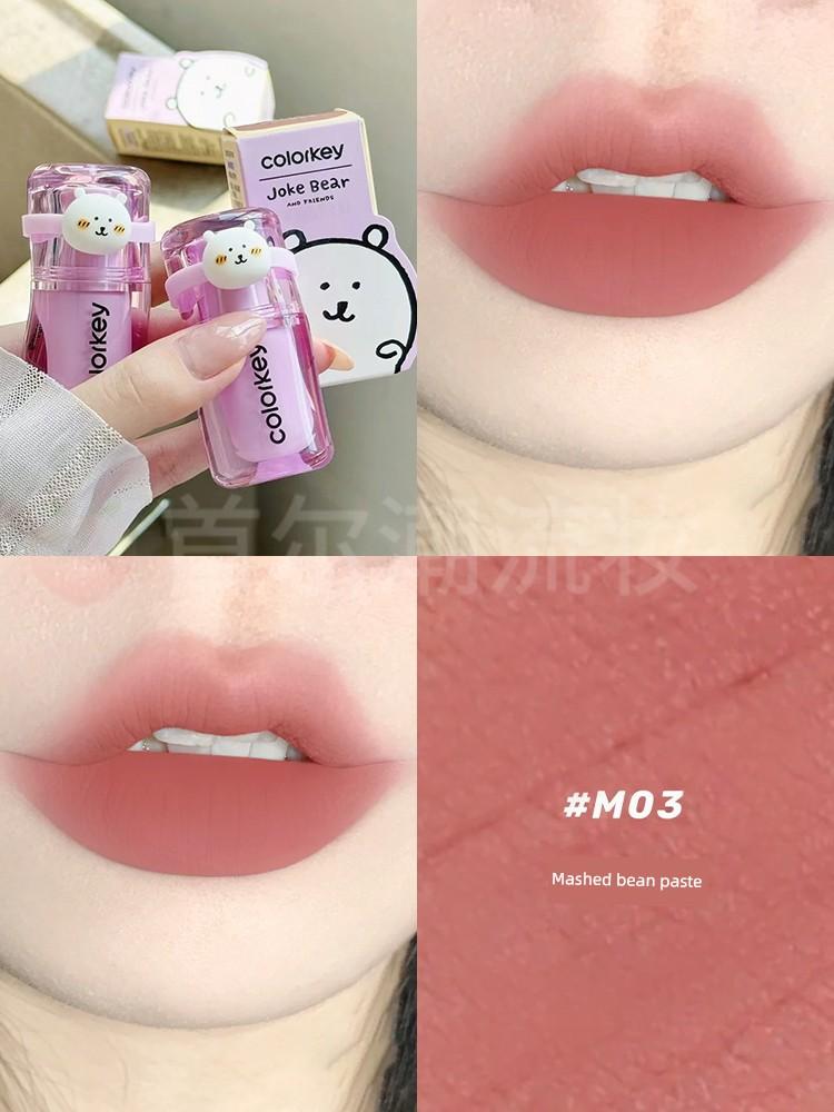 Koraqi Self-Deprecating Bear Lip Mud Lip Glaze Matte Finish M11 Peachy Black Tea M12 Coral Orange Red Genuine Product