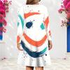 Women Plus Size V Neck Long Sleeve Printed White Teal A Line Dress