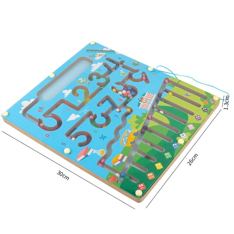 

Educational Magnetic Bead Maze Toy for Kids - Wooden Number Recognition with Magnetic Pen Control