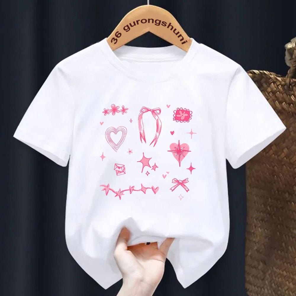 Fete de vară cu mânecă scurtă tricou copii top Toddler moda bowtie imprimare O-neck mânecă scurtă tricou copii haine de culoare bomboane