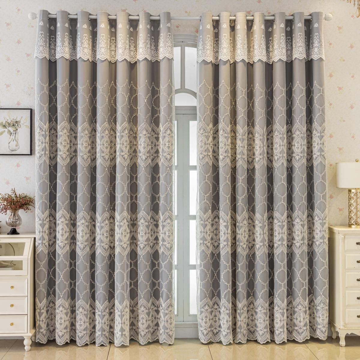 Hoge Lichtblokkering Geborduurde Gordijn, Zonwering Transparant Dubbellaags Geïntegreerde Gordijnrand, Balkon UV-Bescherming Stofdicht, Li W100xH200cm&Hooks tape top