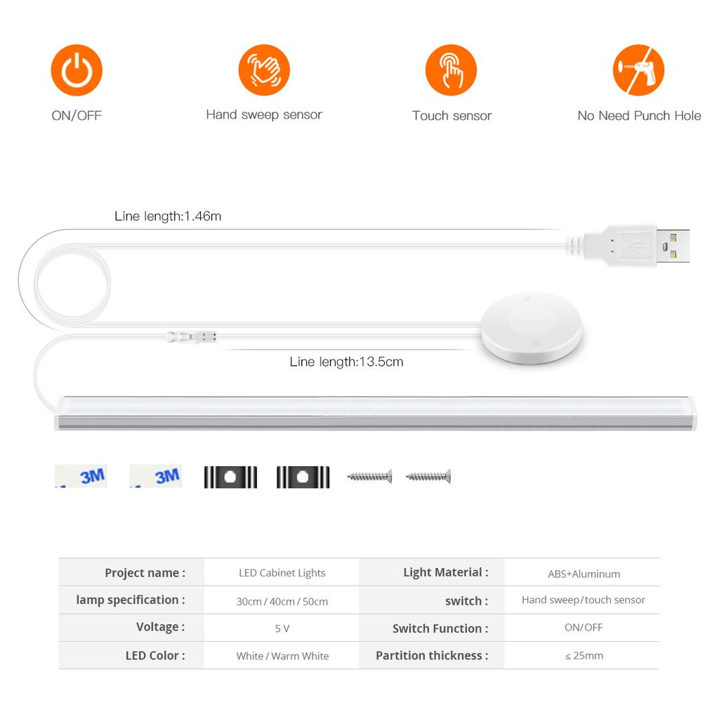 Penetrate Wood Hand Wave Sweep Sensor Switch USB LED Bar Light 5V Aluminum Tube DIY Dimmable Kitchen Cabinet Reading Book Lamp