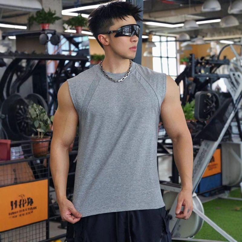 American Style New Men's Vest for Outdoor Running, Training, Sports, Fitness, Solona Cotton Breathable Solid Color Top