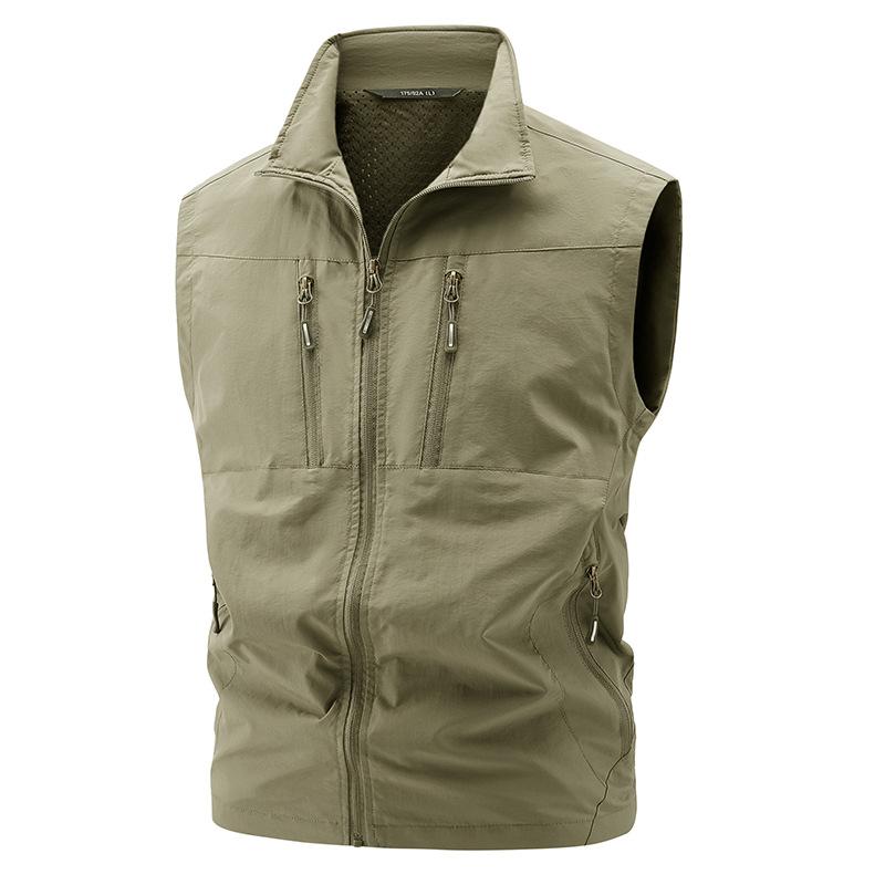 Outdoor Multifunctional Workwear, Vest, Zipper, Multi Pocket Jacket, Spring and Autumn Shoulder, Large Size Sports Vest
