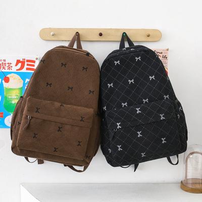 Schoolbag Schoolbag Autumn and Winter New College Student Corduroy High School Bow Backpack High Value Casual Large Capacity Bag