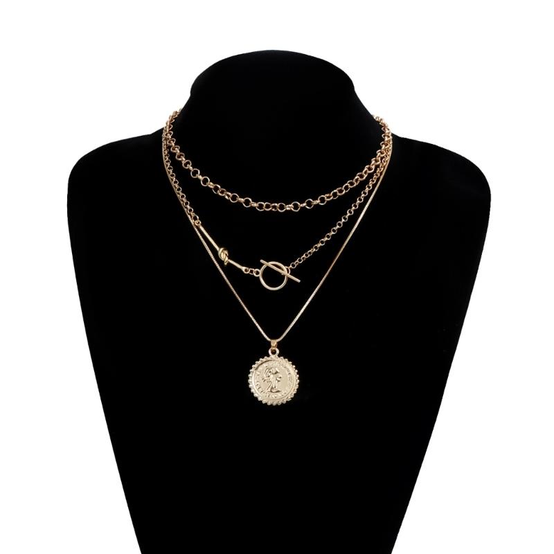 Old School Coin Necklace With Motivational Portrait Pendant Alloy Collarbone Chain For Casual And Creative Gatherings