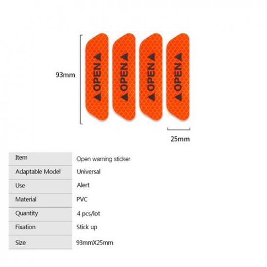 4pcs Car Open Door Warning Reflect Stickers Cover Open Letter 93*25cm Not Fade