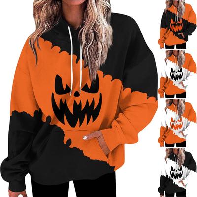 Women's Fashion Loose Casual Daily Long Sleeve Hoodie Halloween Smile Print Sweatshirt Top
