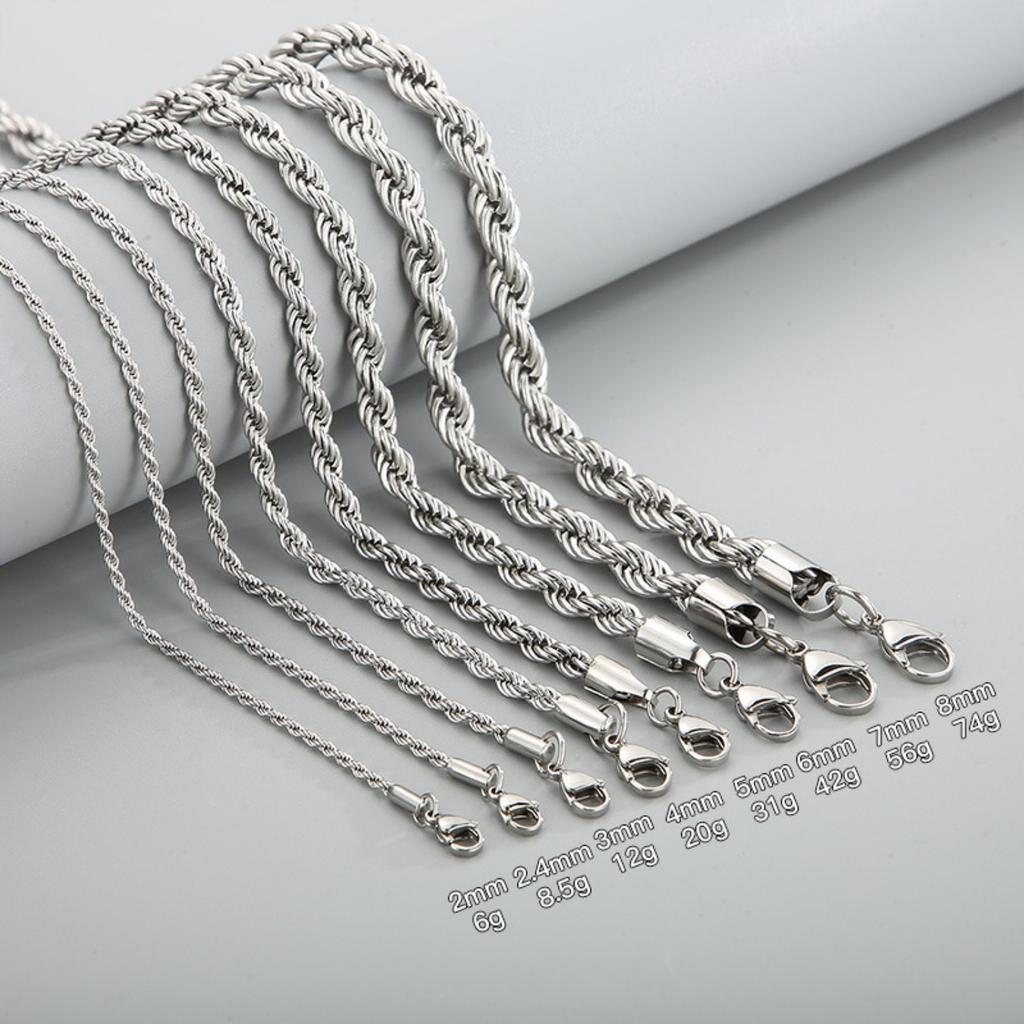 2~8mm Steel Color Stainless Steel Twist Chain Necklace Accessories Rock Hip-hop Color Men and Women Plain Chain