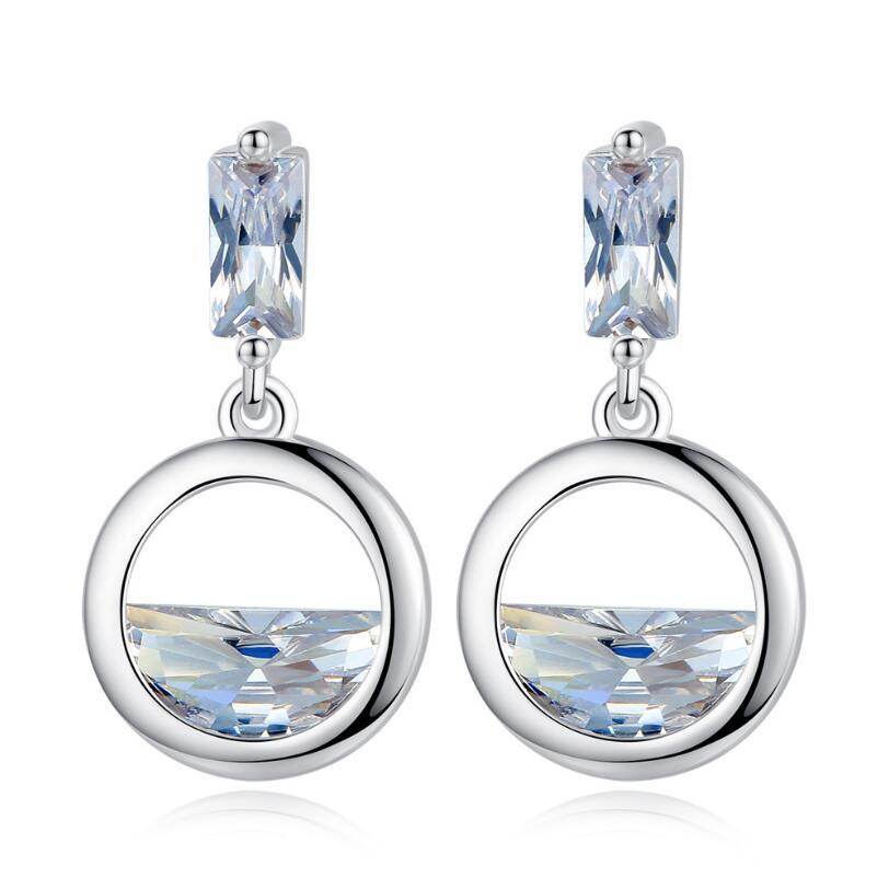 

Геометричні круглі сережки з цирконієм у формі краплі 925 проби Срібні сережки для жінок Сережки S -E864