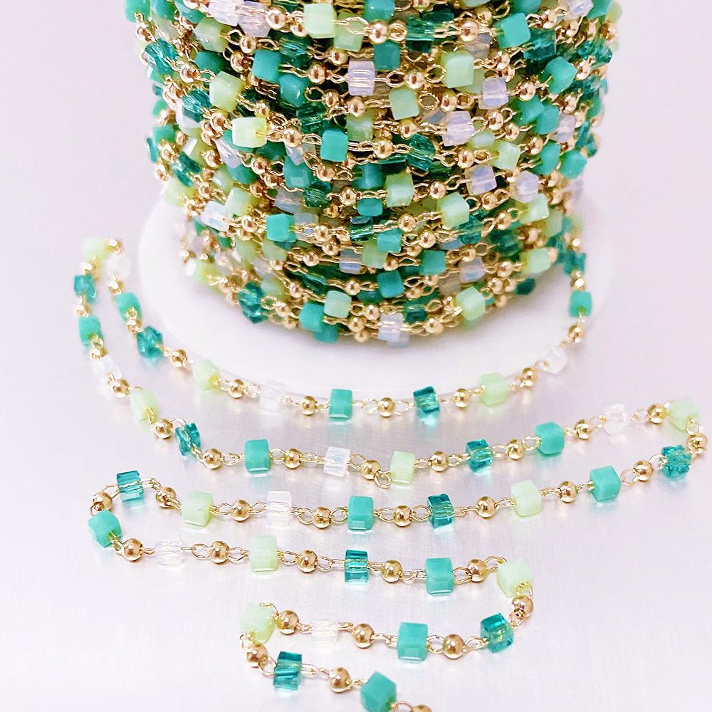 1meter Bohemian Colorful KC Gold Bead Chain for Choker Necklace Women Charm Handmade Party Jewelry Making DIY Components