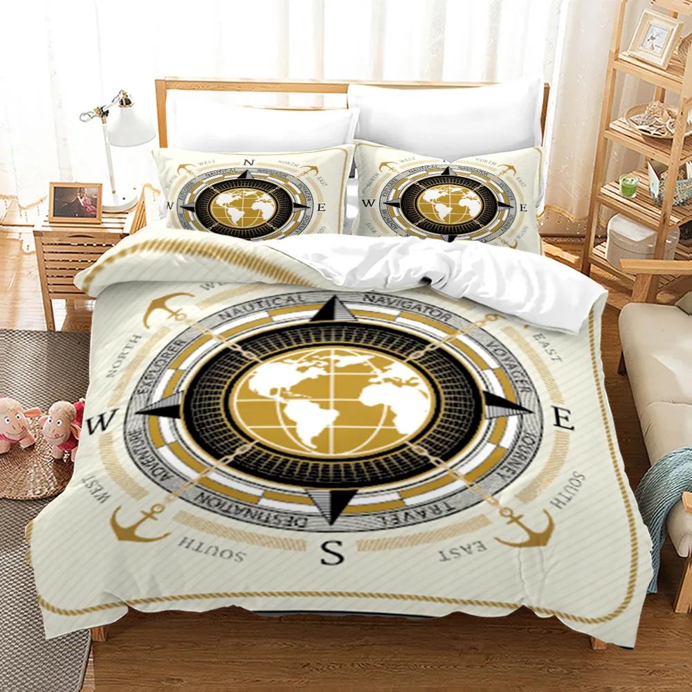 Microfiber Duvet Cover Set For Ship'S Anchor Blue Vertical Bar Comforter Cover Set Mediterranean Style Steering Wheel Comforter