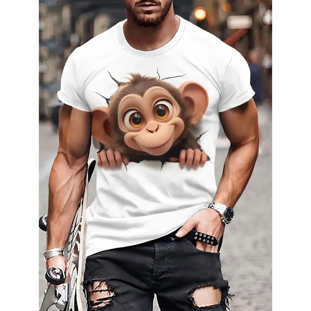 Summer Men s T-shirt Creative Fun Animal 3D Printed Short Sleeved T-shirt Fashionable Comfortable Soft Breathable Large Loose T-shirt S