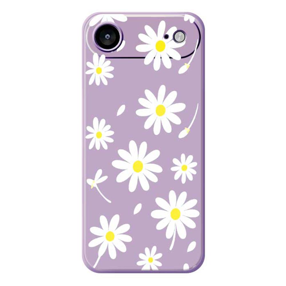 

For iPhone 17 Air Case White Daisy Pattern Printing Straight Edge TPU Phone Back Cover Purple