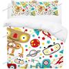 Boys Cartoon Robot Rocket Duvet Cover King Queen Size,Kids Spaceship Bedding Set Starry Galaxy Universe Planet Quilt Cover