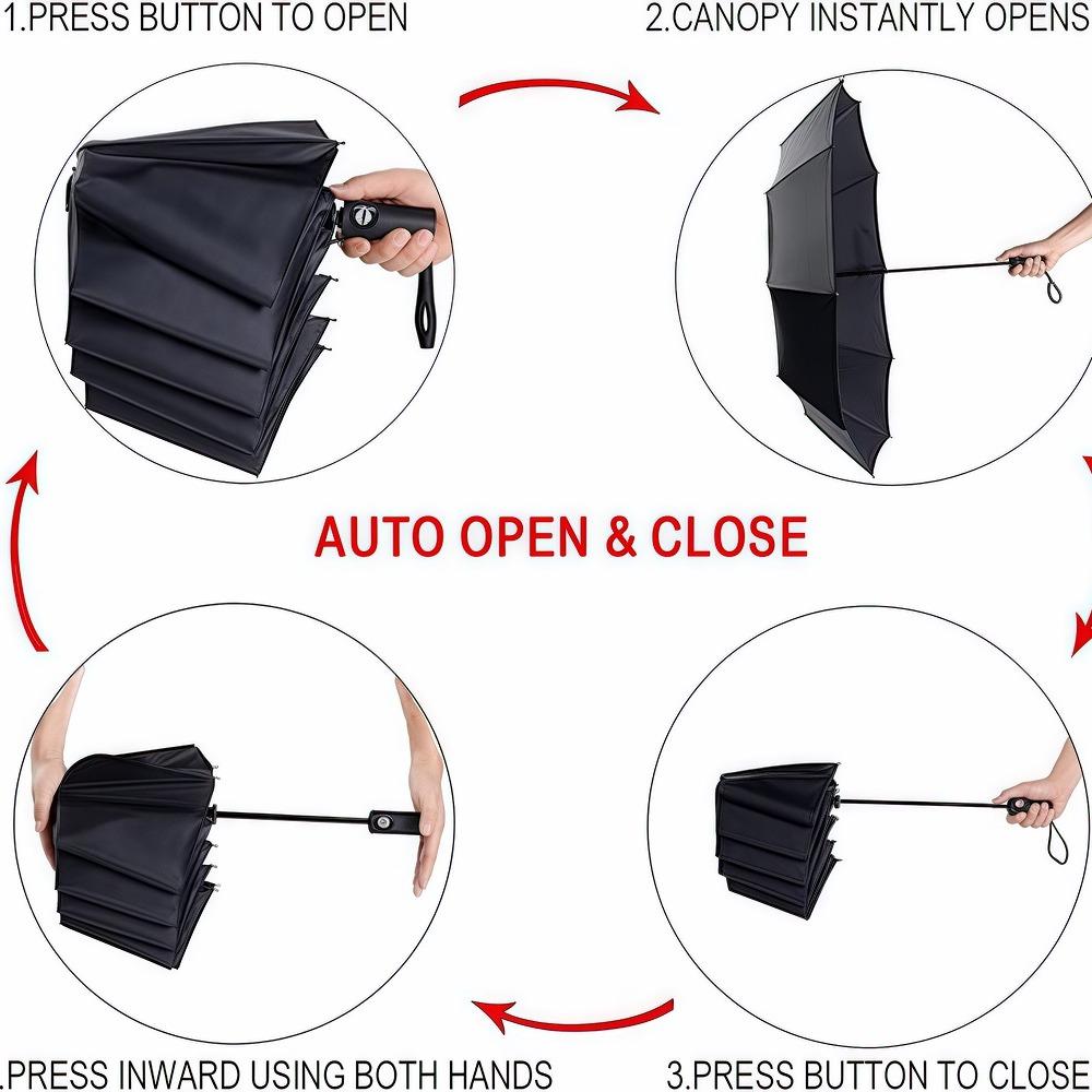 8-Rib Automatic folding Umbrella - Compact, lightweight, durable, UV protection - rain and sun umbrella, automatic sunshade zwq
