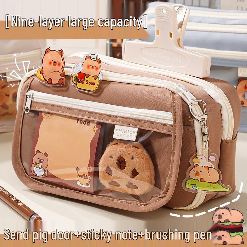 Piórnik Kapibara, Design 2024, Duża Pojemność, Unisex, dla Uczniów Szkolnych, Modna i Praktyczna Torba na Artykuły Papiernicze.