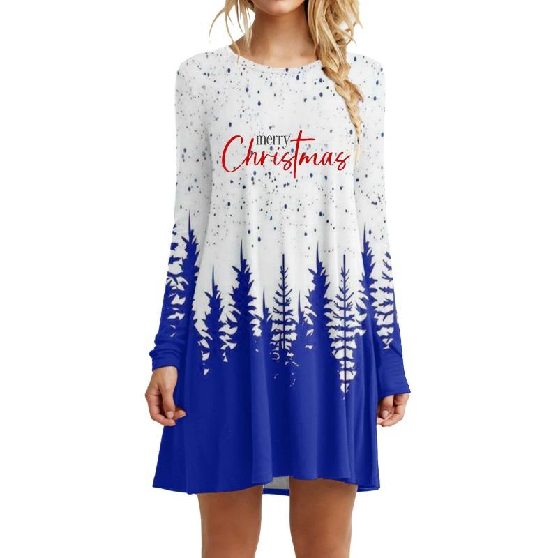 Fashion Christmas Tree Pattern Women Mini Dresses Autumn Winter Long Sleeve 3d Print