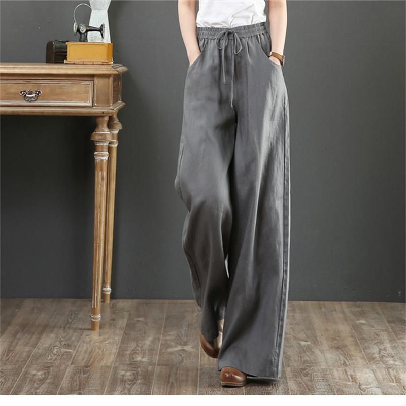 Spring Autumn Hip Hop Streetwear Female Solid Cotton Linen Wide Leg Pants Women Vintage Harajuku Boho Casual Ladies Trousers