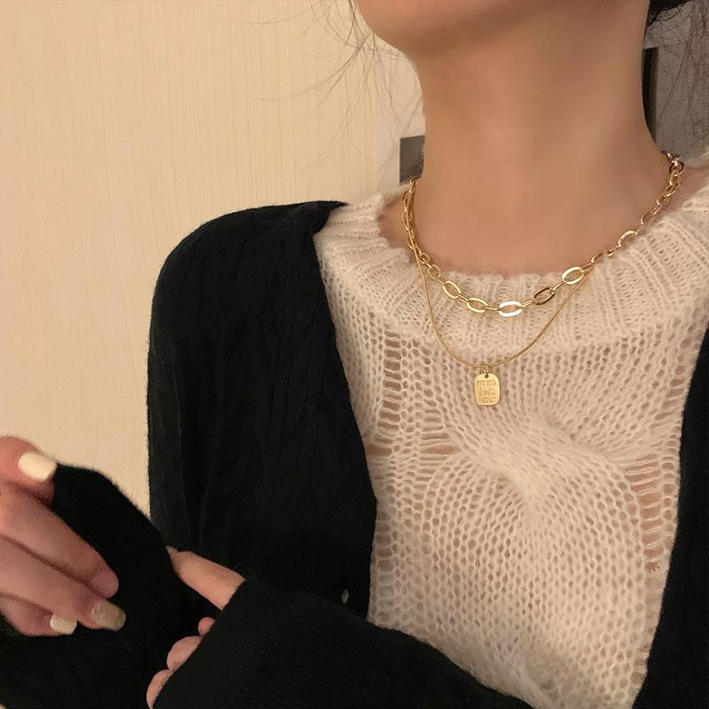 Double Layer Chain Square Brand Collarbone Chain Hip Hop Cool Tide Choker Women