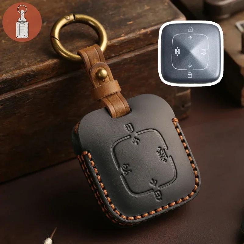 Leather Car Key Case Cover Holder Keychain Shell for Zeekr 001 Bluetooth Physical Key for Zeekr 009 Car X Remote Key Protector