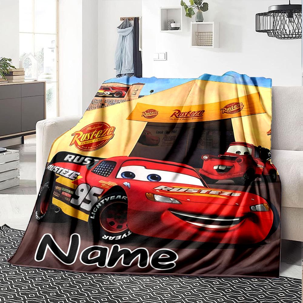 Custom Name Mcqueen Mater Adventure Flannel Blanket for Super Soft Cute Comfort Blanket for Travel Bedding Couch Sofa Blanket