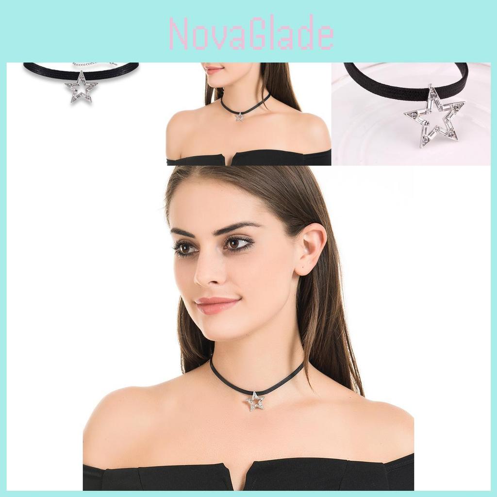 Snygg Svart Stjärna Chokerhalsband För Kvinnor Med Geometrisk Design Och Glittrande Kristaller