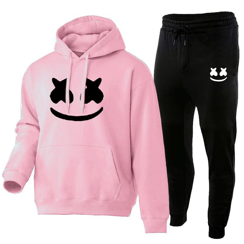 Marshmello Smile Face Hoodie Jogginghosen Set Unisex Oversized Lässig Winter Trainingsanzug