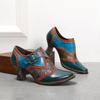 Damenschuhe, Pumps, High Heels, echtes Leder, spitze Zehen, Retro-Blumenmuster, handgefertigte Damenschuhe