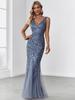 Ever-Pretty Women's Classic Double V-Neck Sequin Fishtail Maxi Dresses Evening Gowns
