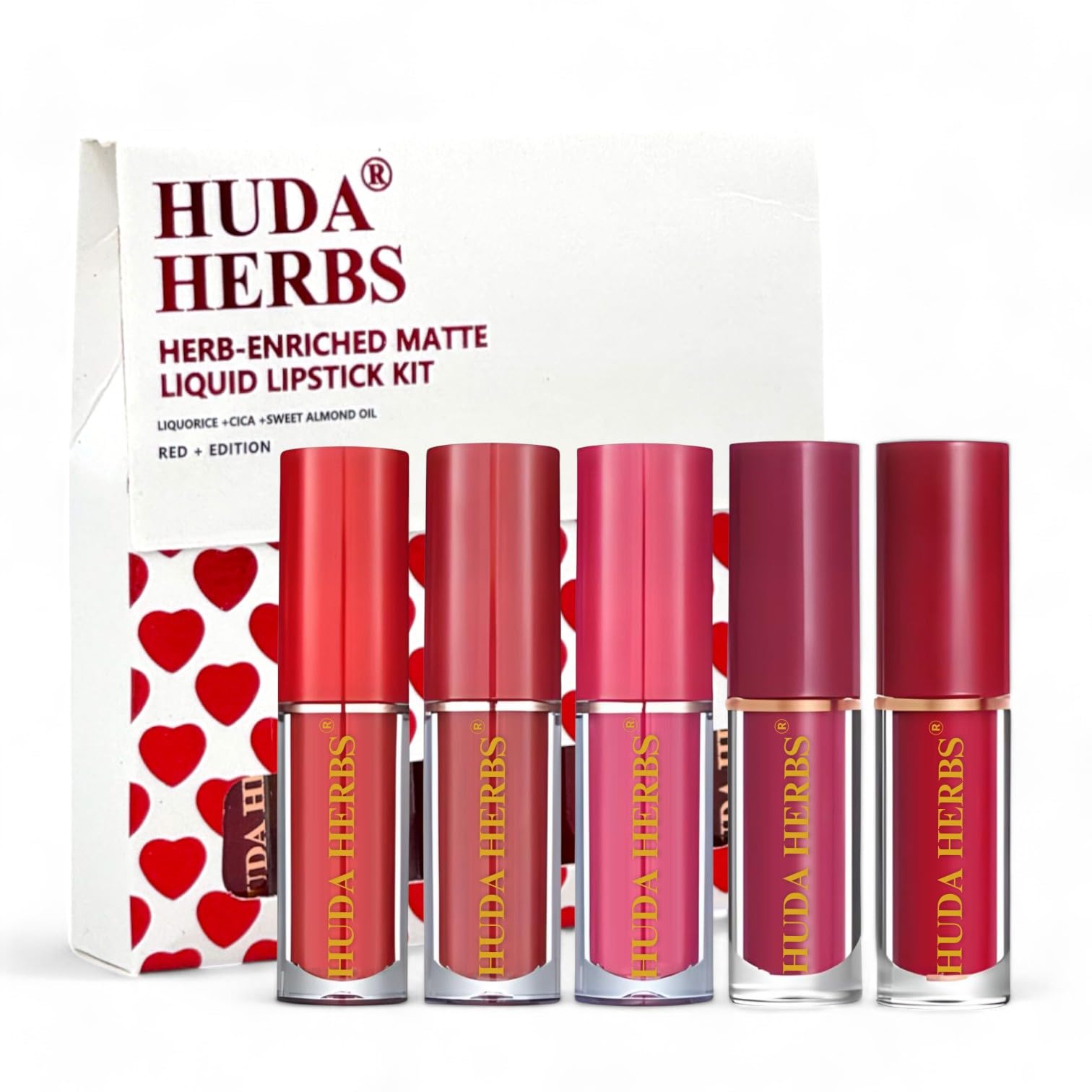 

HUDA HERBS Liquid Lipsticks for Women - Set of 5 Paraben & Silicon Free, Matte, Long Lasting, Waterproof, Smudge Proof Mini Lipstick combo, Perfe